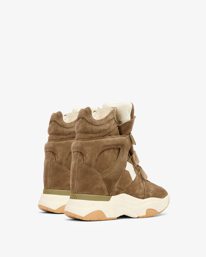 ISABEL MARANT Balskee Khaki/Ecru Suede And Leather Wedge Sneakers New